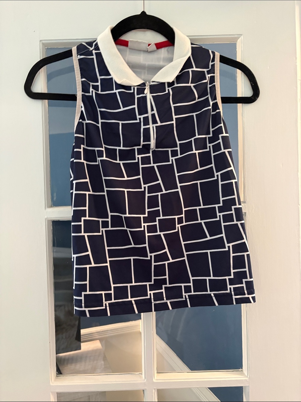 Tail Navy and White Geometric Sleeveless Golf Polo